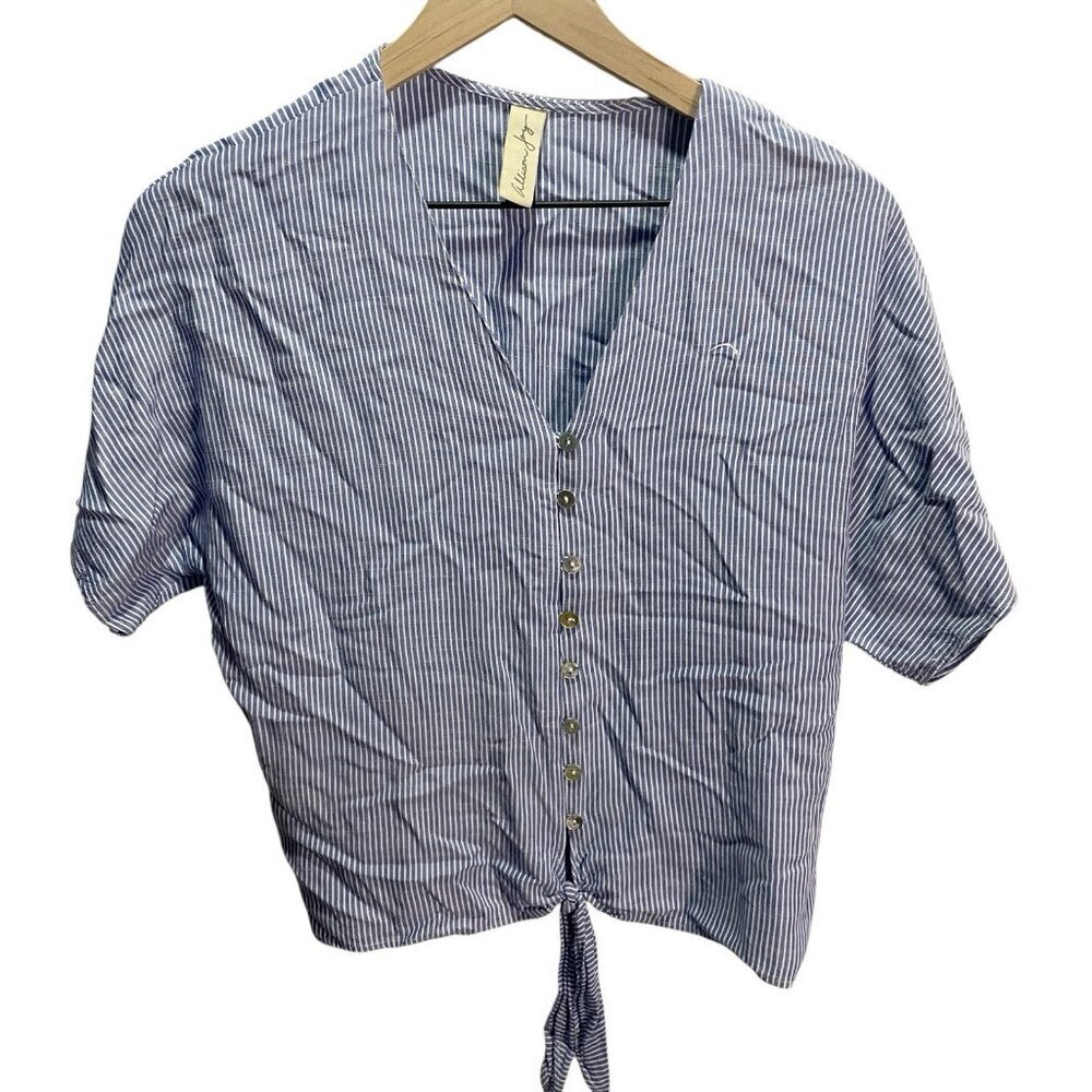 Allison Joy Blue Striped Button Up Tie Blouse XS Casual Summer